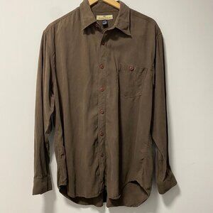 Tommy Bahama 100% Silk Long Sleeve Shirt — Brown, Men’s L